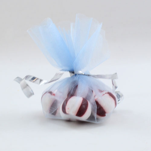 9 In. Light Blue Scalloped Edge Organza Bag Doilies | 25 Count