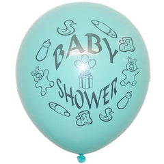 12 In. Blue "Baby Shower" Latex Balloons - 10 Ct.