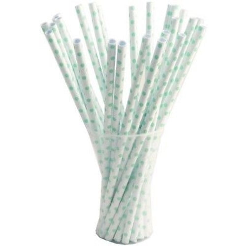 Small Mint Polka Dot Paper Straws | 25 Count