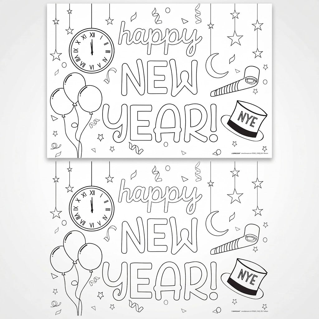 "Happy New Year" Coloring Paper Placemats - 24 Pack