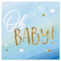 Oh Baby Blue & Gold Beverage Napkins for Baby Shower - 5 In. X 5 In.