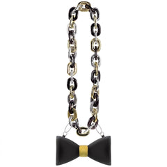 "Happy New Year" Light-Up Bow Tie Chain Necklace in Black, Gold, & Silver