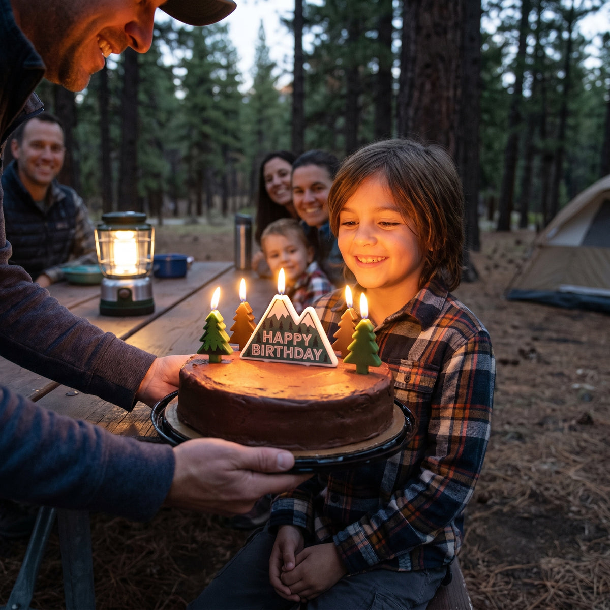 Wilderness "Happy Birthday" Candle Set - Mountain & Tree Design, 4-Pack