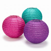 Sparkle Paper Lantern Hanging Decorations - Pink, Teal, and Purple, 9.5-In, 3-Pack