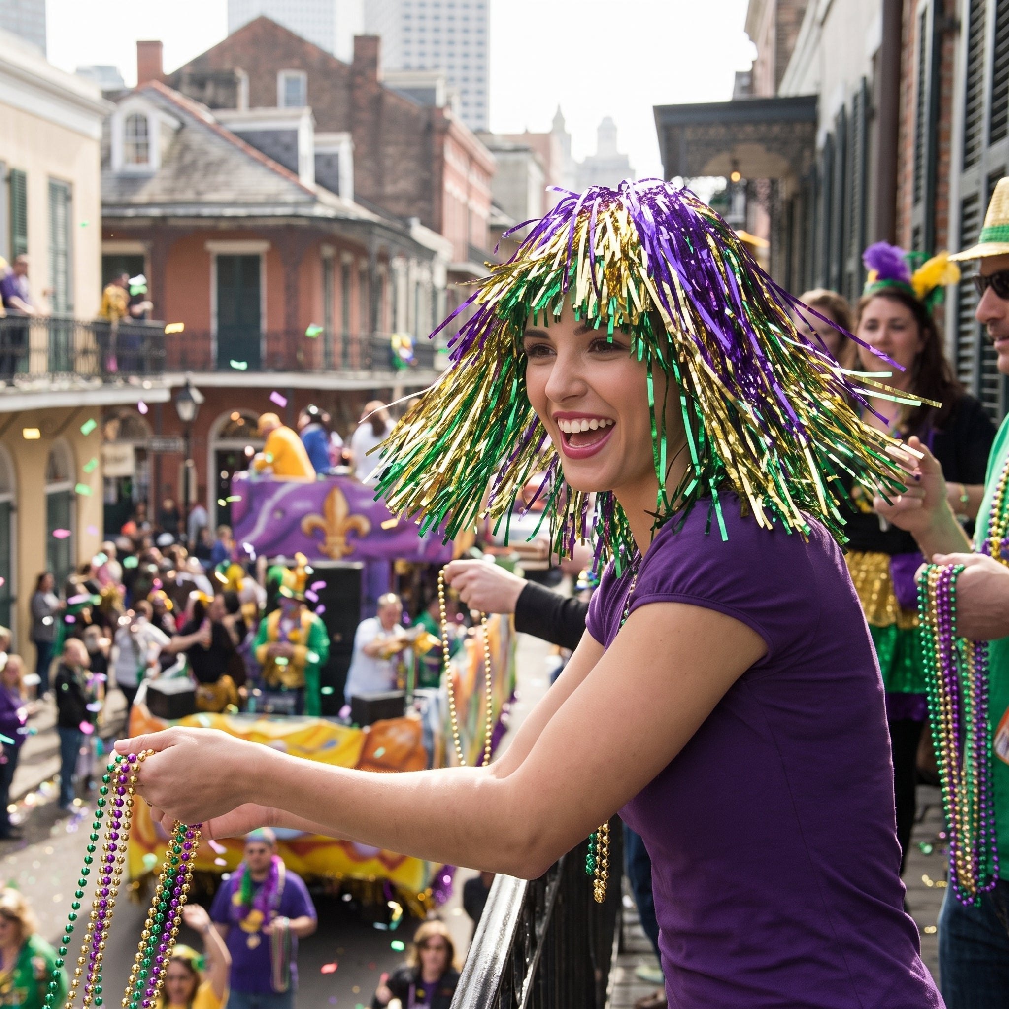 Vibrant Mardi Gras Tinsel Wig