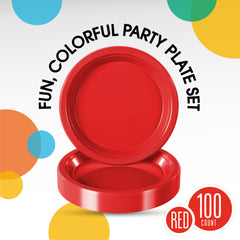 7 In. Red Plastic Plates | 100 Count
