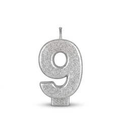 Shimmering Silver Number 9 Birthday Candle