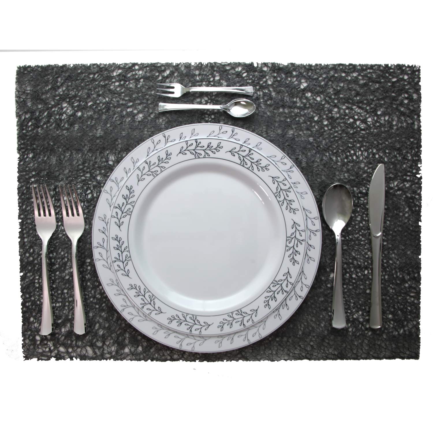 10.25 In. Silver Leaf Design Plastic Plates | 120 Count