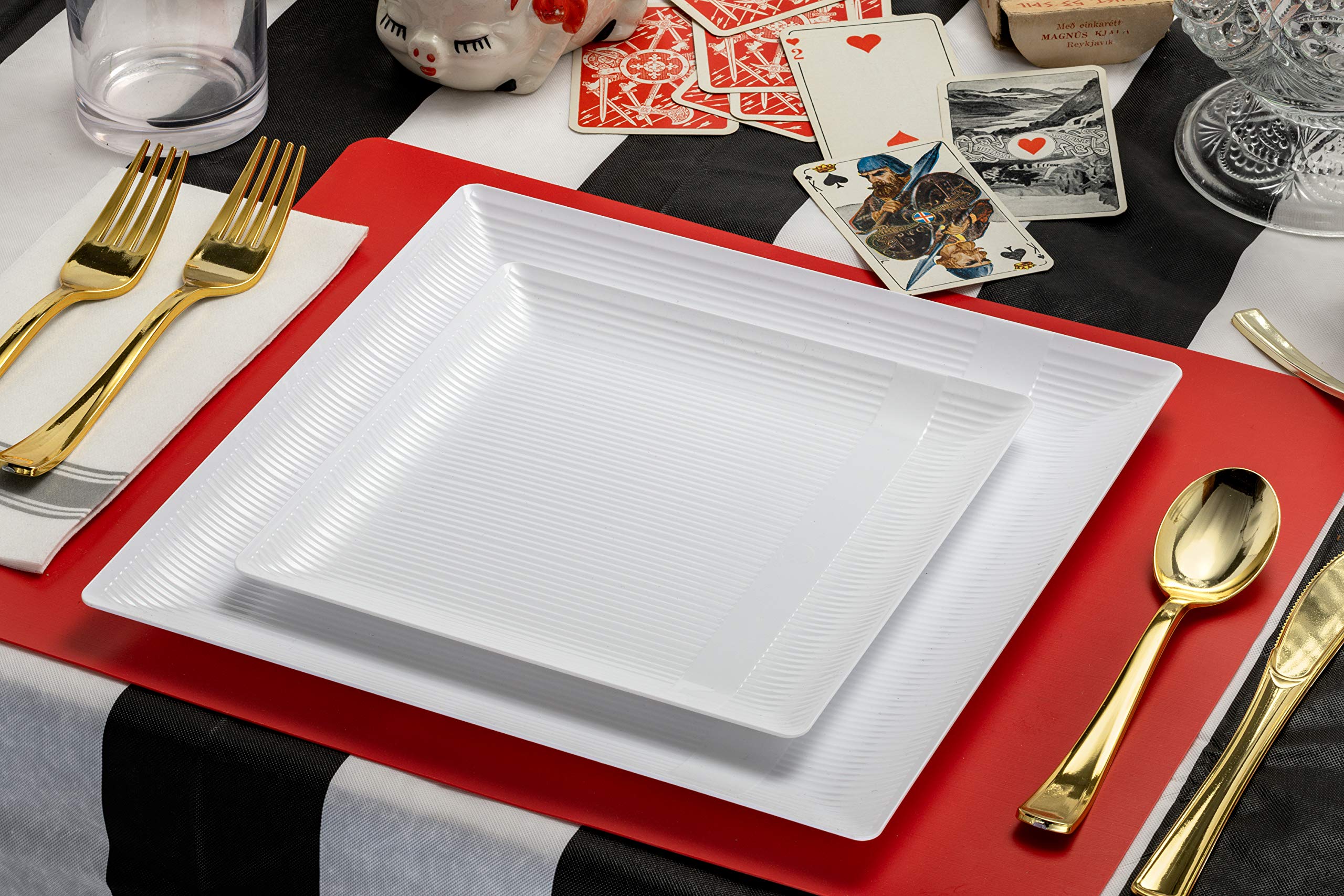 10.25 In. Zen Ridged White Square Plastic Plates | 120 Count