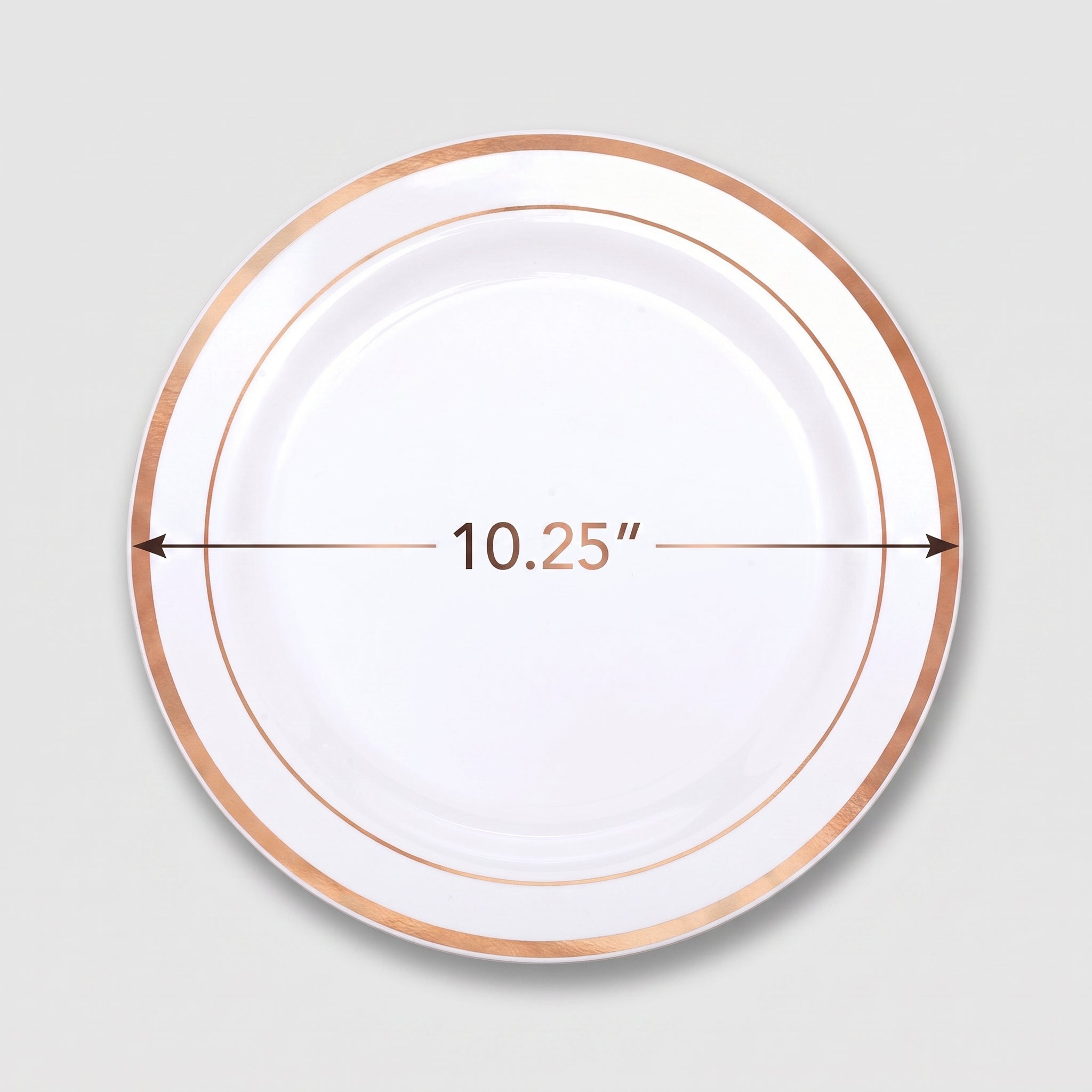 Elegant Rose Gold Trimmed Premium Plastic Dinner Plates, 10.25", 10-Pack