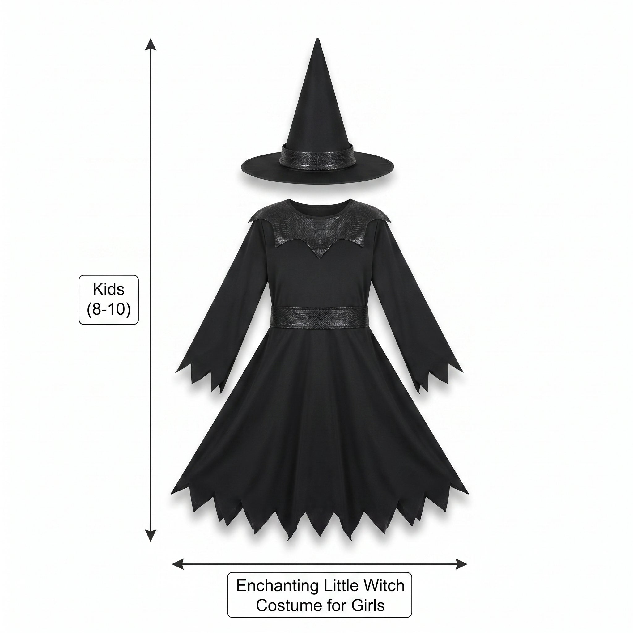 Enchanting Little Witch Costume for Girls (Size 8-10)