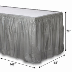 Elegant Silver Plastic Table Skirt - 168" x 29"