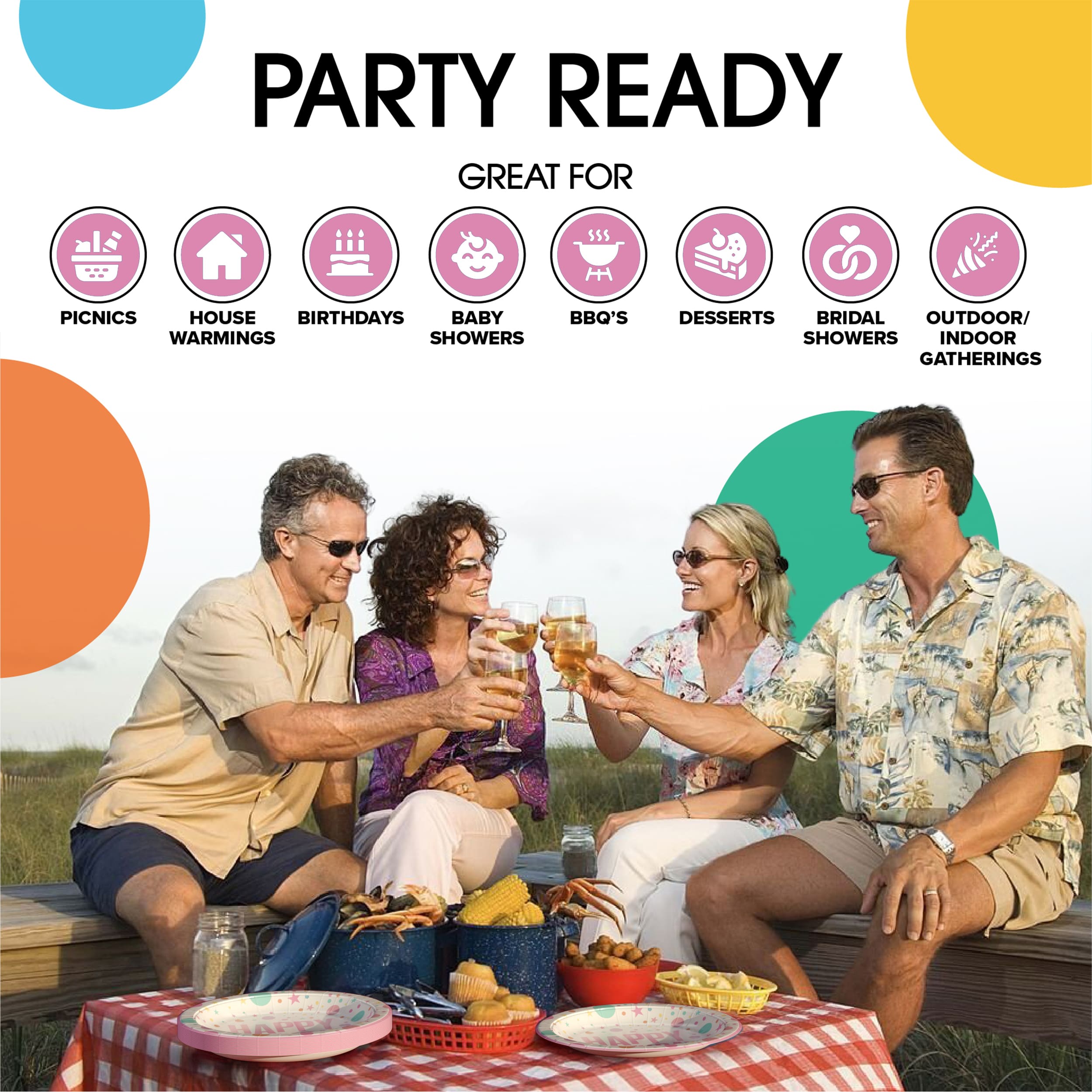 7 In. Pink Birthday Print Paper Plates - 50 Ct.