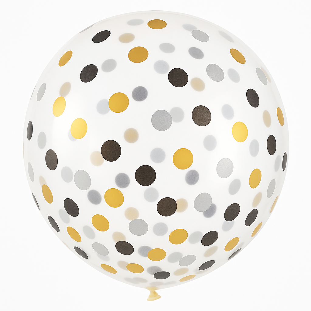 Elegant Confetti Latex Balloons - Black, Gold, Silver, 24-Inch, 2-Pack