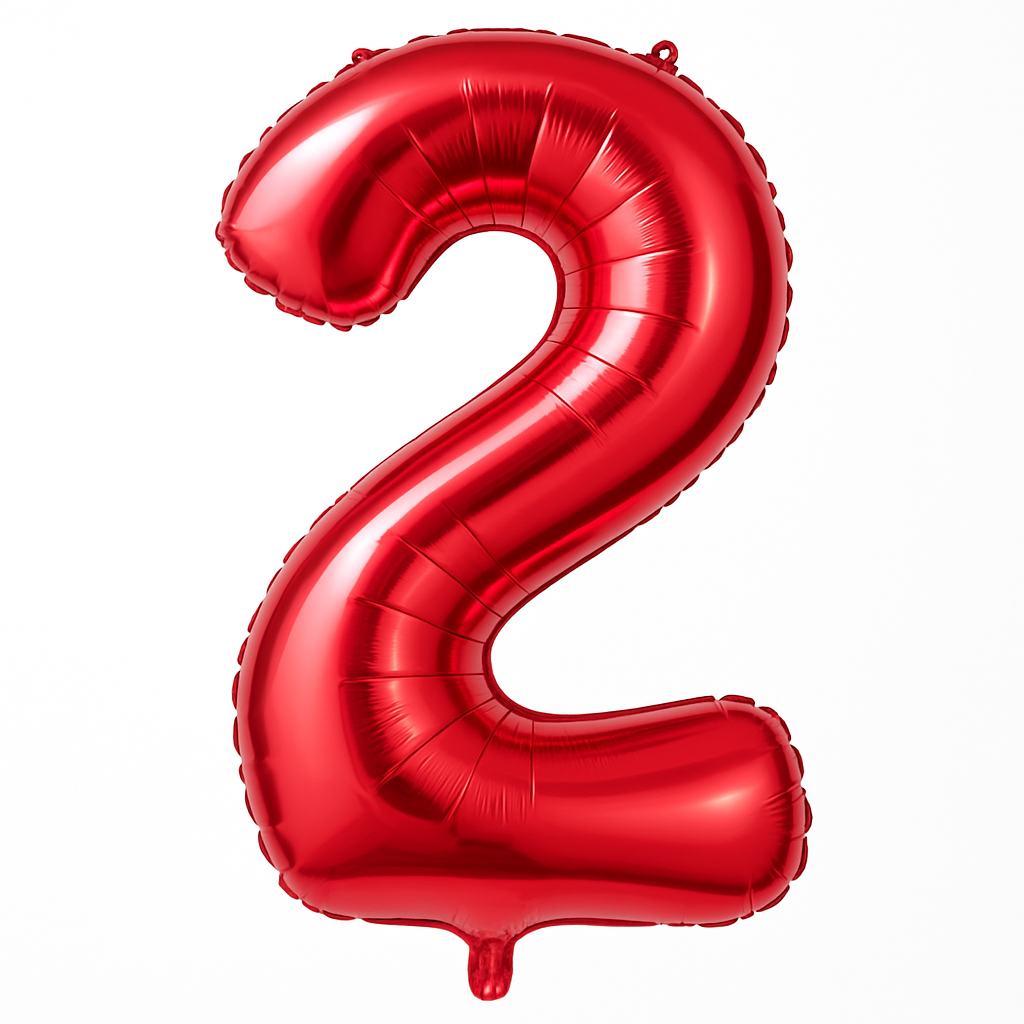 Red Foil Number 2 Balloon - Metallic Shine