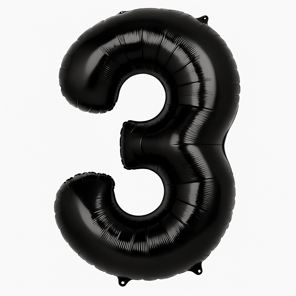Large Black Number 3 Foil Balloon