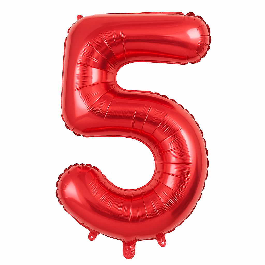Large Red Number 5 Metallic Foil Balloon