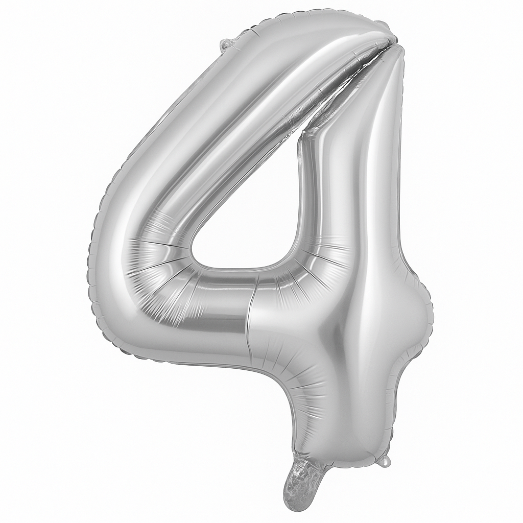 Silver Foil Number 4 Balloon - Air-Filled Metallic Decoration