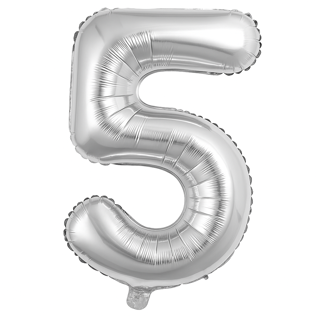 Silver Foil Number 5 Balloon - Metallic Air-Filled