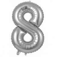 Silver Number 8 Foil Balloon - Metallic Finish