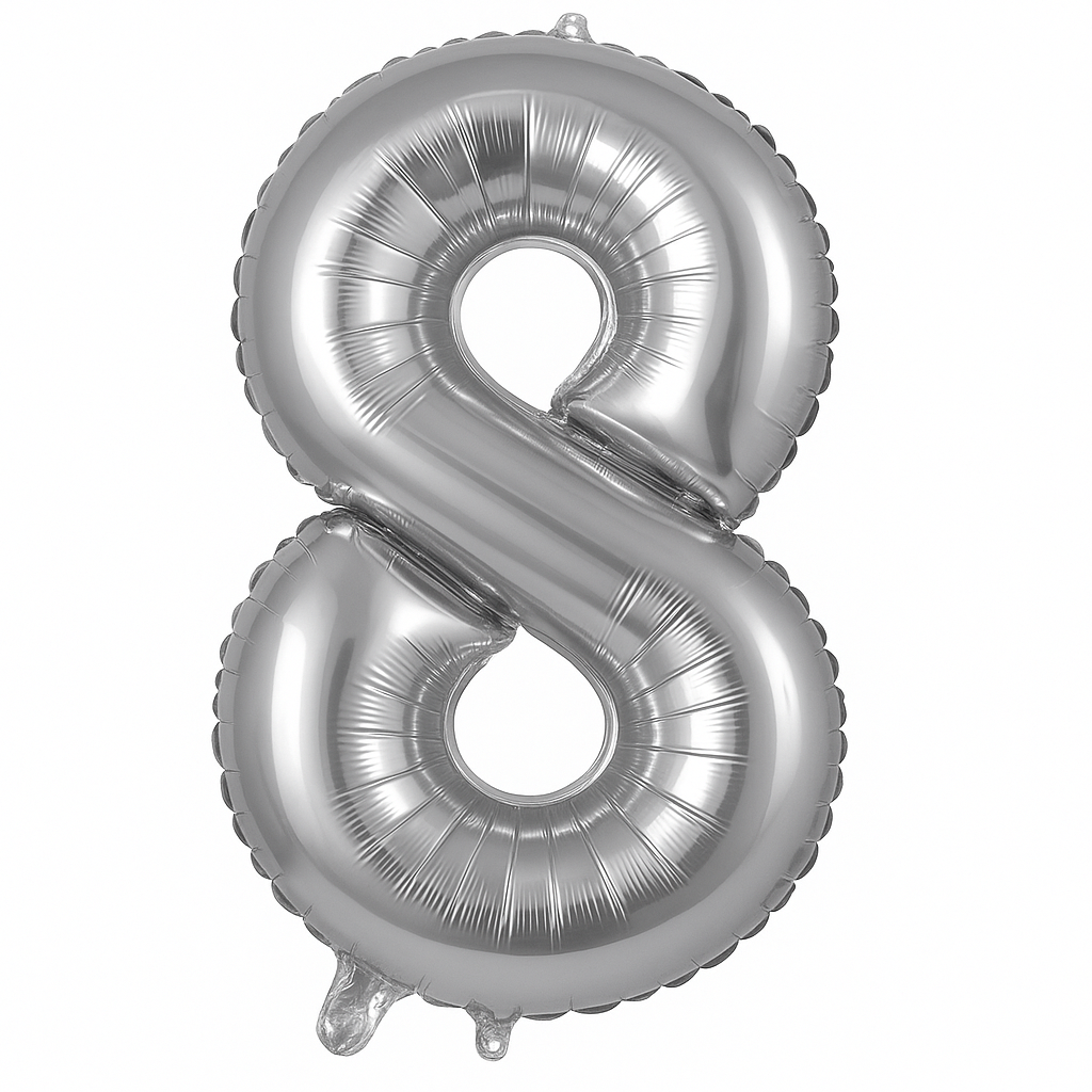 Silver Number 8 Foil Balloon - Metallic Finish