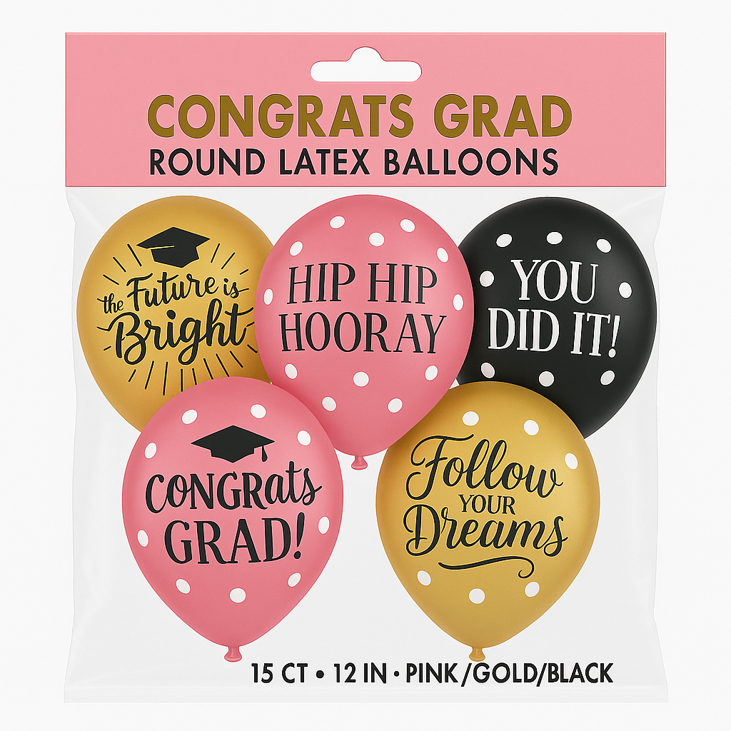 Multi-Colored Graduation Celebration Latex Balloons, 15-Pack