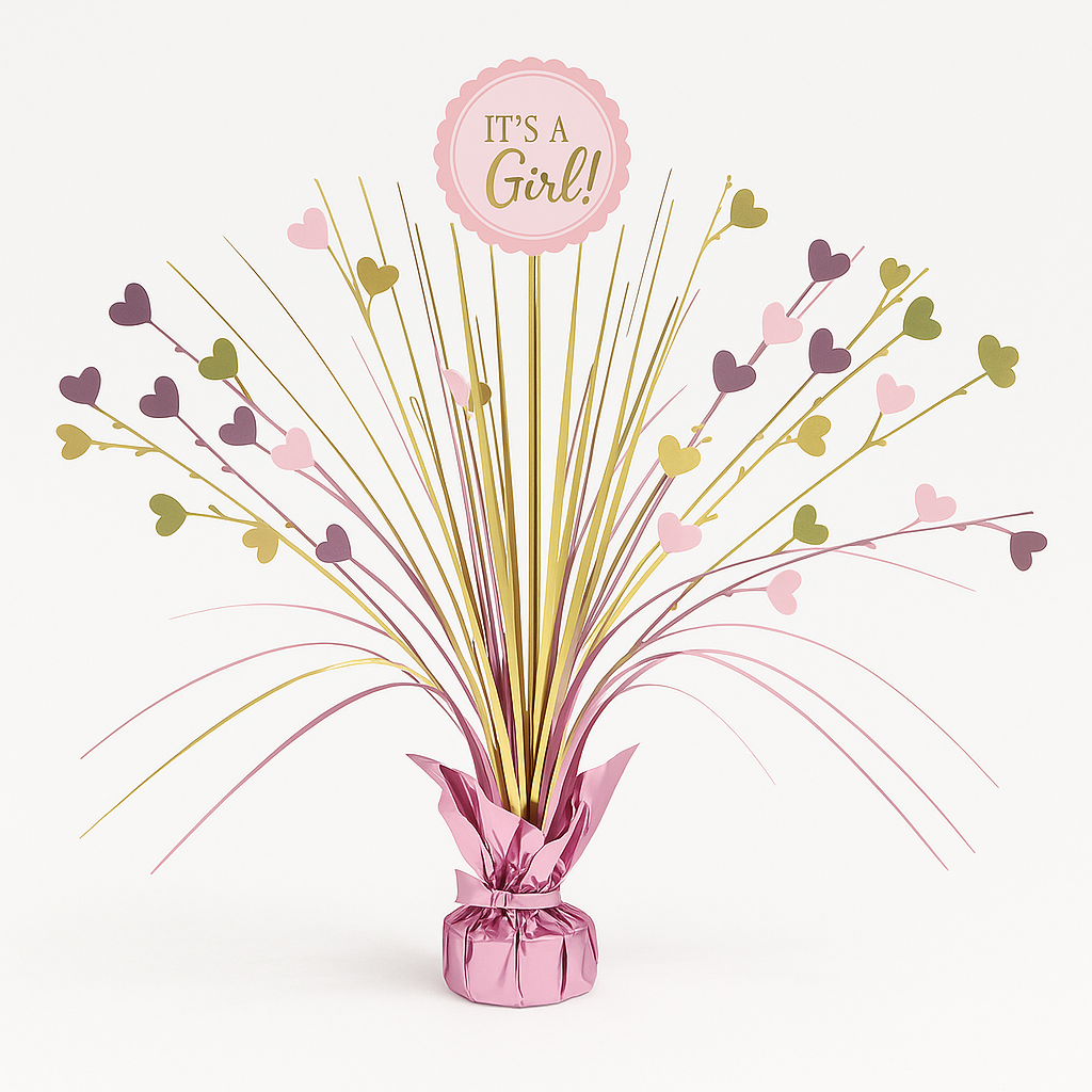 "It's a Girl!" Metallic Gold & Pink Spray Centerpiece - 18"