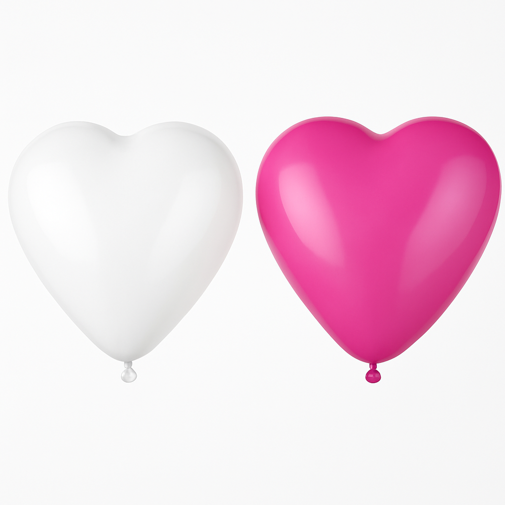 12" Heart-Shaped Pink and White Latex Balloons