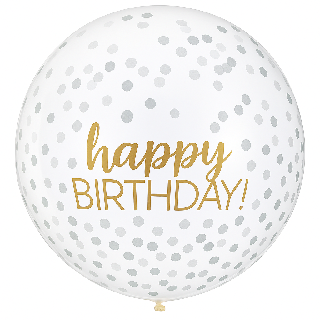 24" Gold & Silver Confetti Latex Balloon - "Happy Birthday"