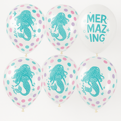 Shimmering Mermaid Confetti Latex Balloons, 12-Inch, 6-Pack