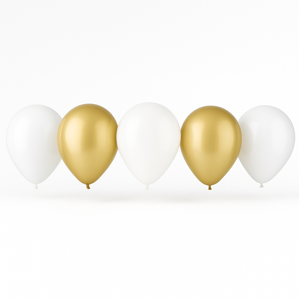 Elegant Golden & White Latex Balloons - 11 Inch, 15 Count