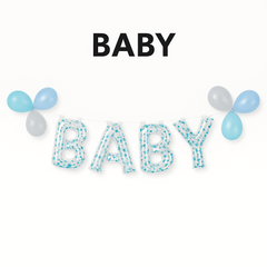 Glittering "Baby" Foil Balloon Banner Kit, Baby Blue