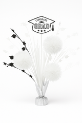 "Congrats Grad" White Tinsel Burst Centerpiece for Graduation