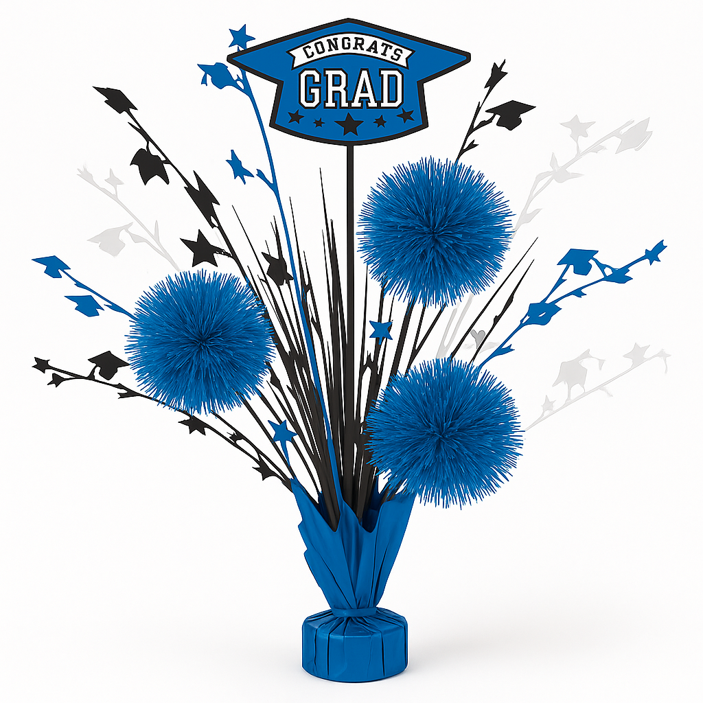 Blue Graduation Tinsel Burst Centerpiece Spray