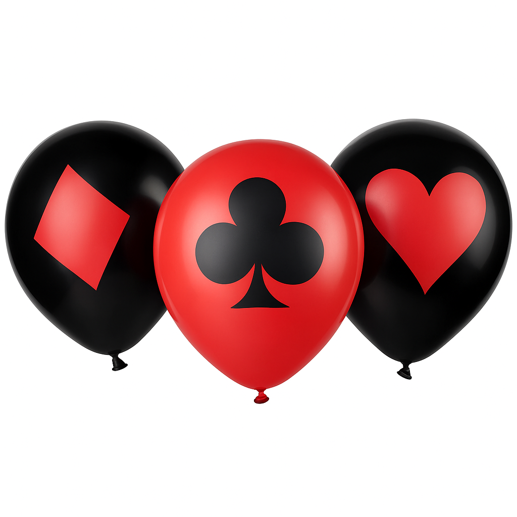 Casino Theme Printed Latex Balloons, Black & Red, 6-Pack