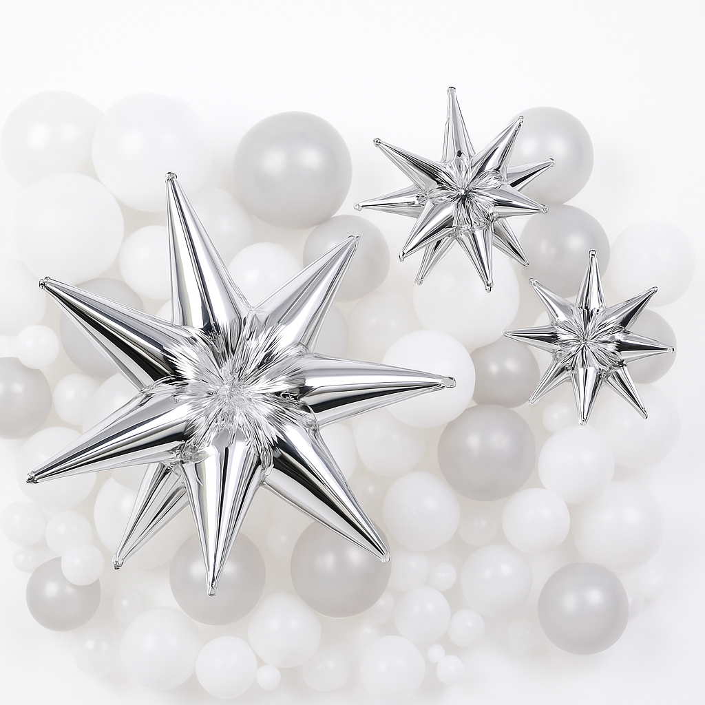 Silver Metallic Starburst Foil Balloons