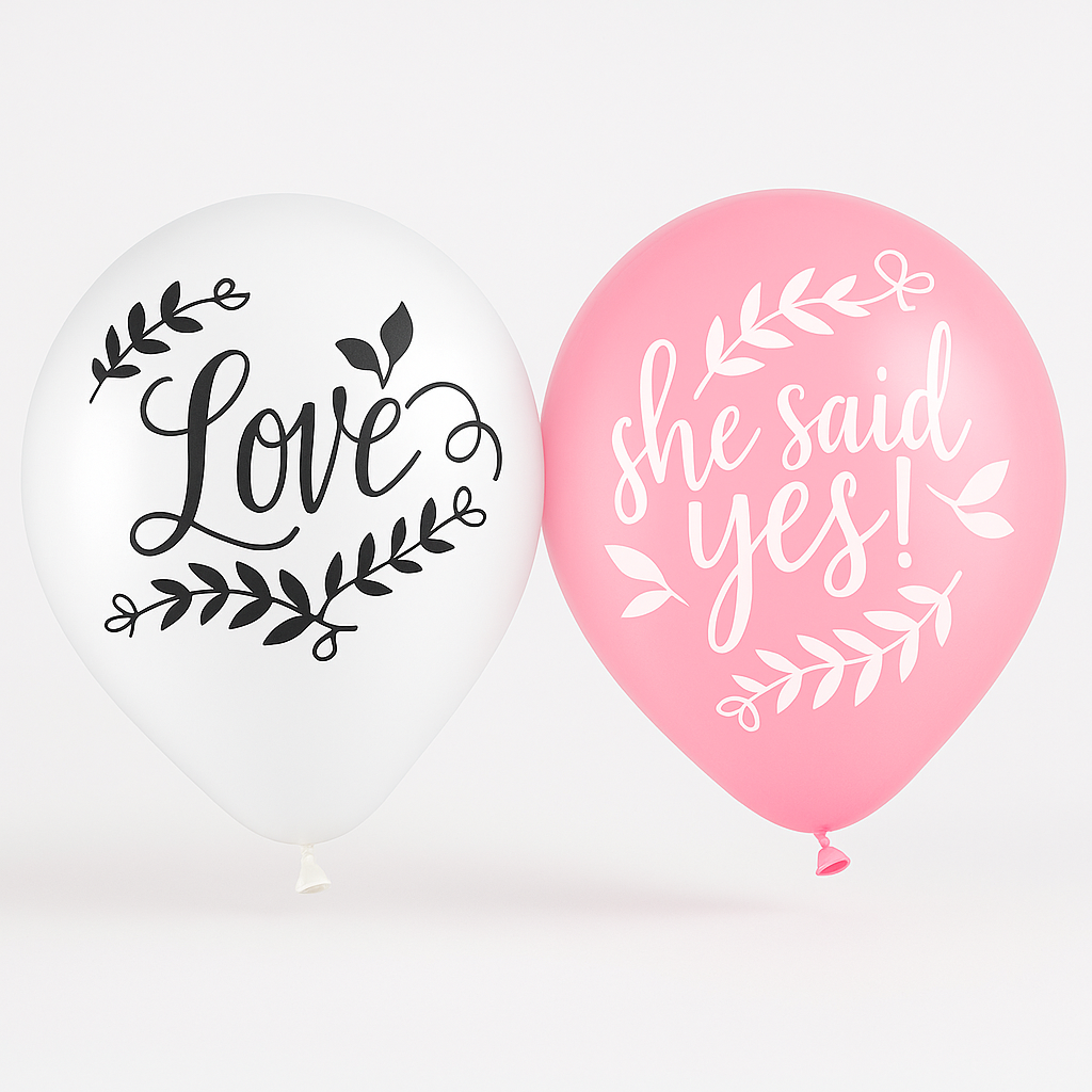 Floral Greenery Wedding Latex Balloons, 12-inch, Pink & White, 15-Pack