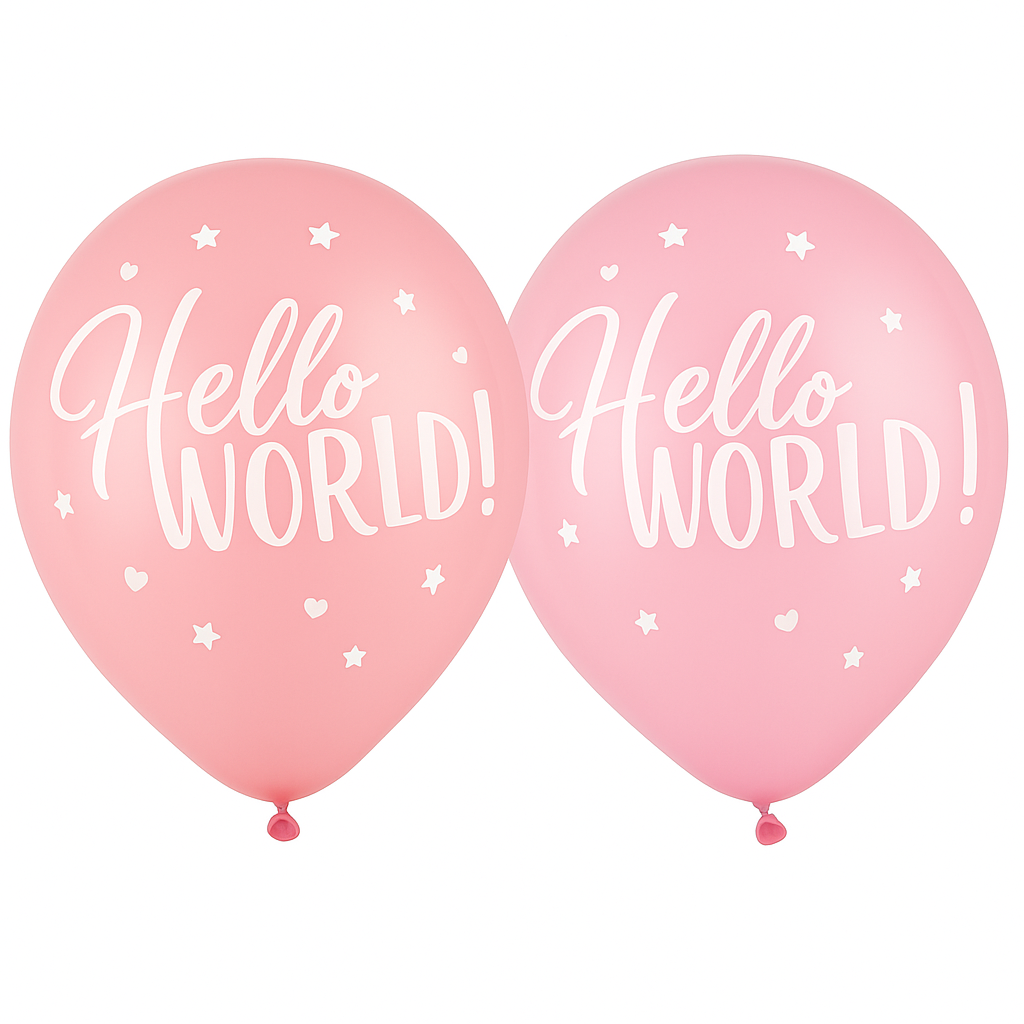 "Hello World" Pink Baby Shower Latex Balloons, 12-Inch, 15-Pack