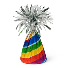 Rainbow Happy Birthday Balloon Weight with Tinsel
