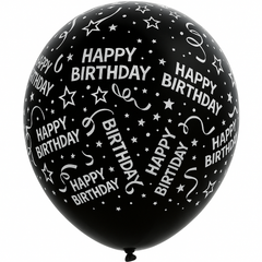 Black "Happy Birthday" Confetti Latex Balloons - 12", 6-Pack