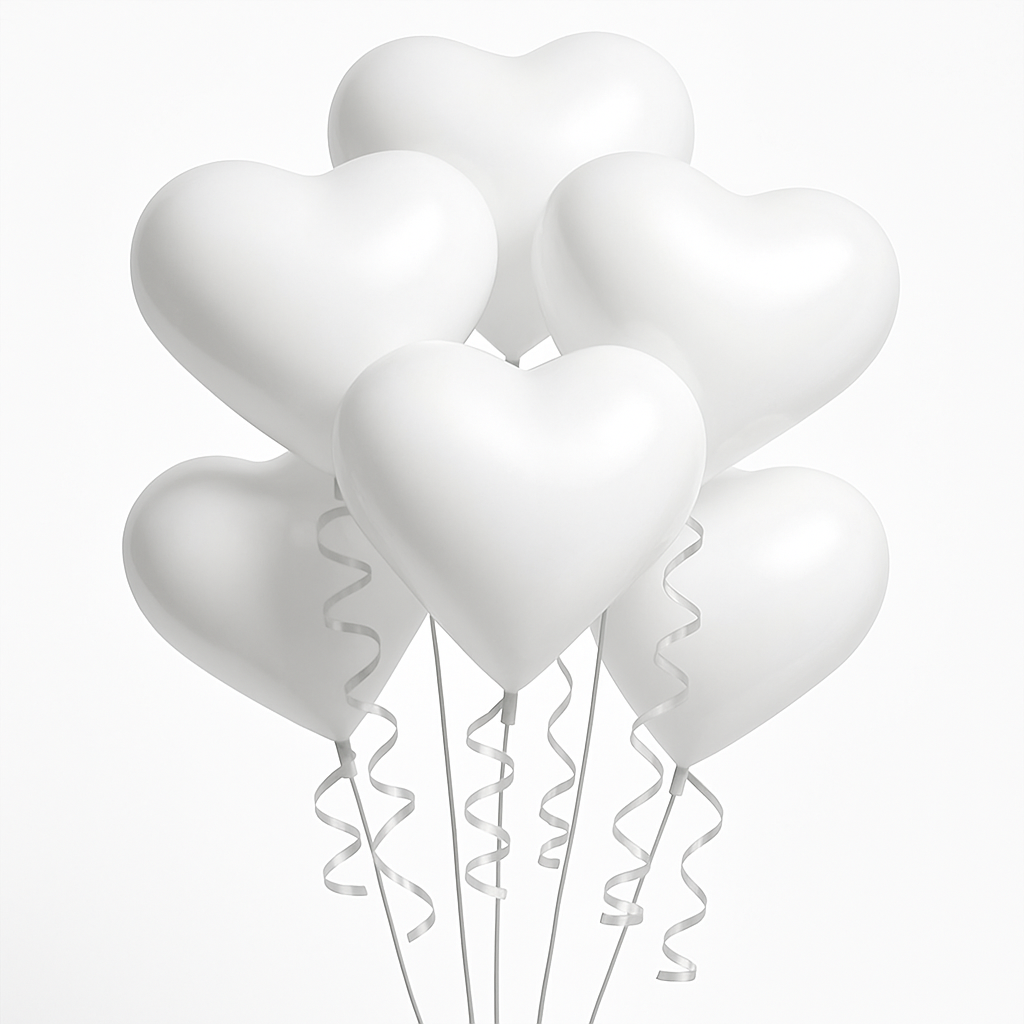 White Heart-Shaped Latex Balloons, 11-Inch, 6-Pack