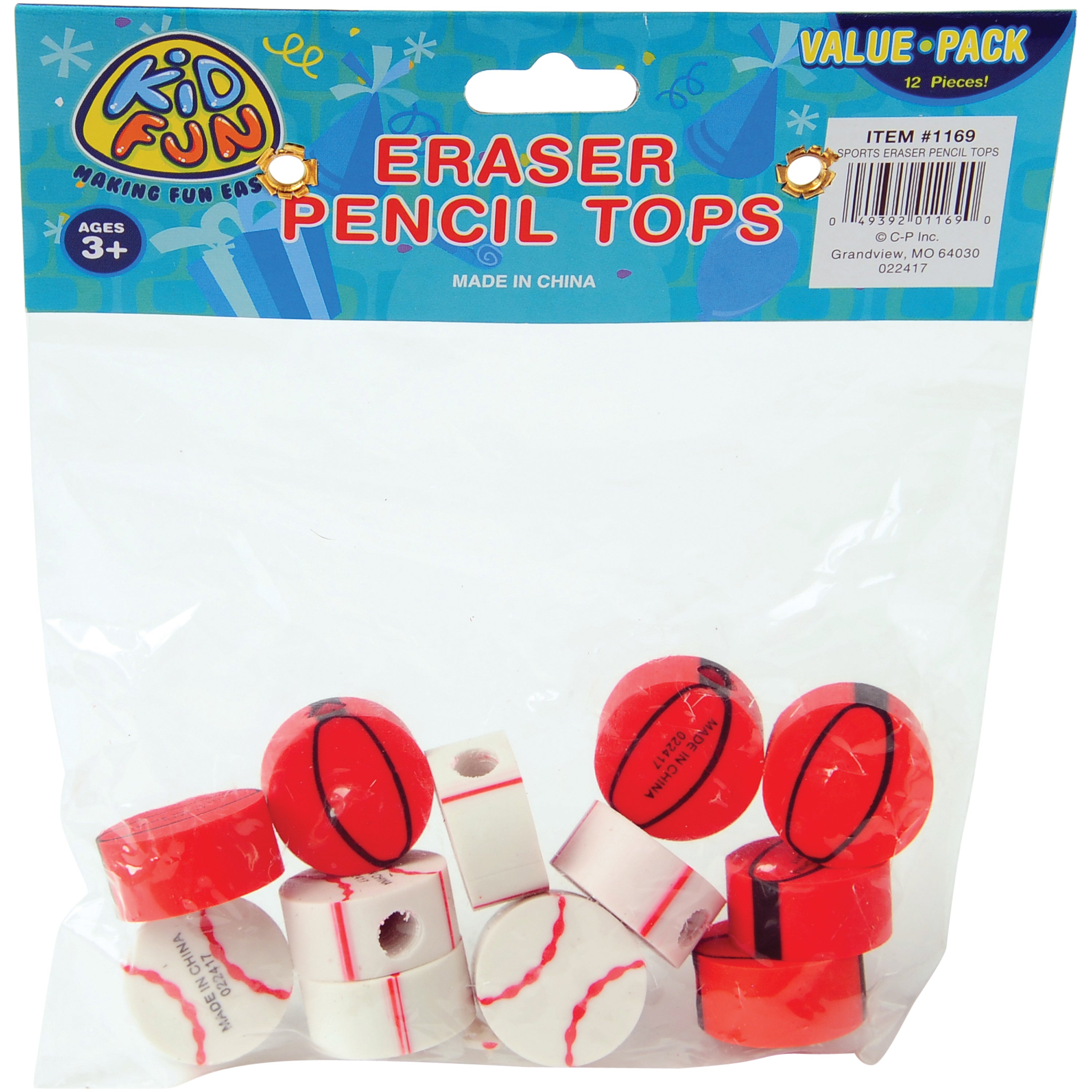 Sports Eraser Pencil Tops - 12 Count