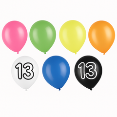 Neon Birthday Latex Balloons - Age 13 Celebration