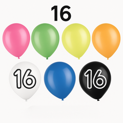 Vibrant Neon "16" Birthday Latex Balloons