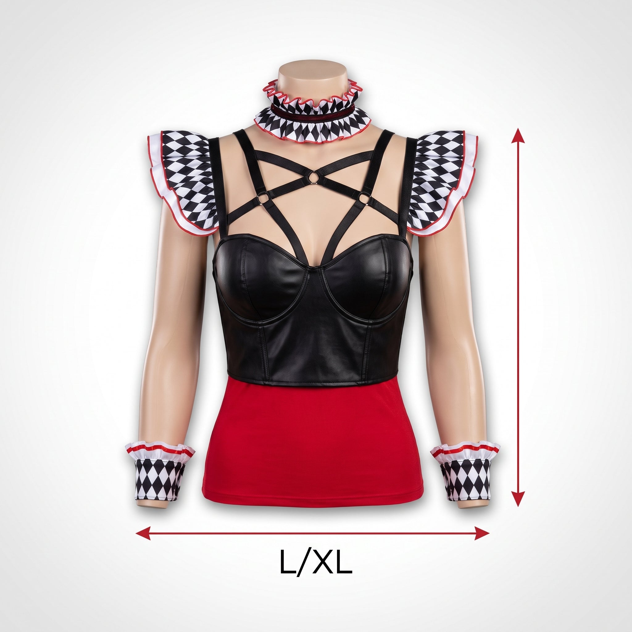 Twisted Circus Harness, Black/White/Red, L/XL - Halloween Costume Accessory