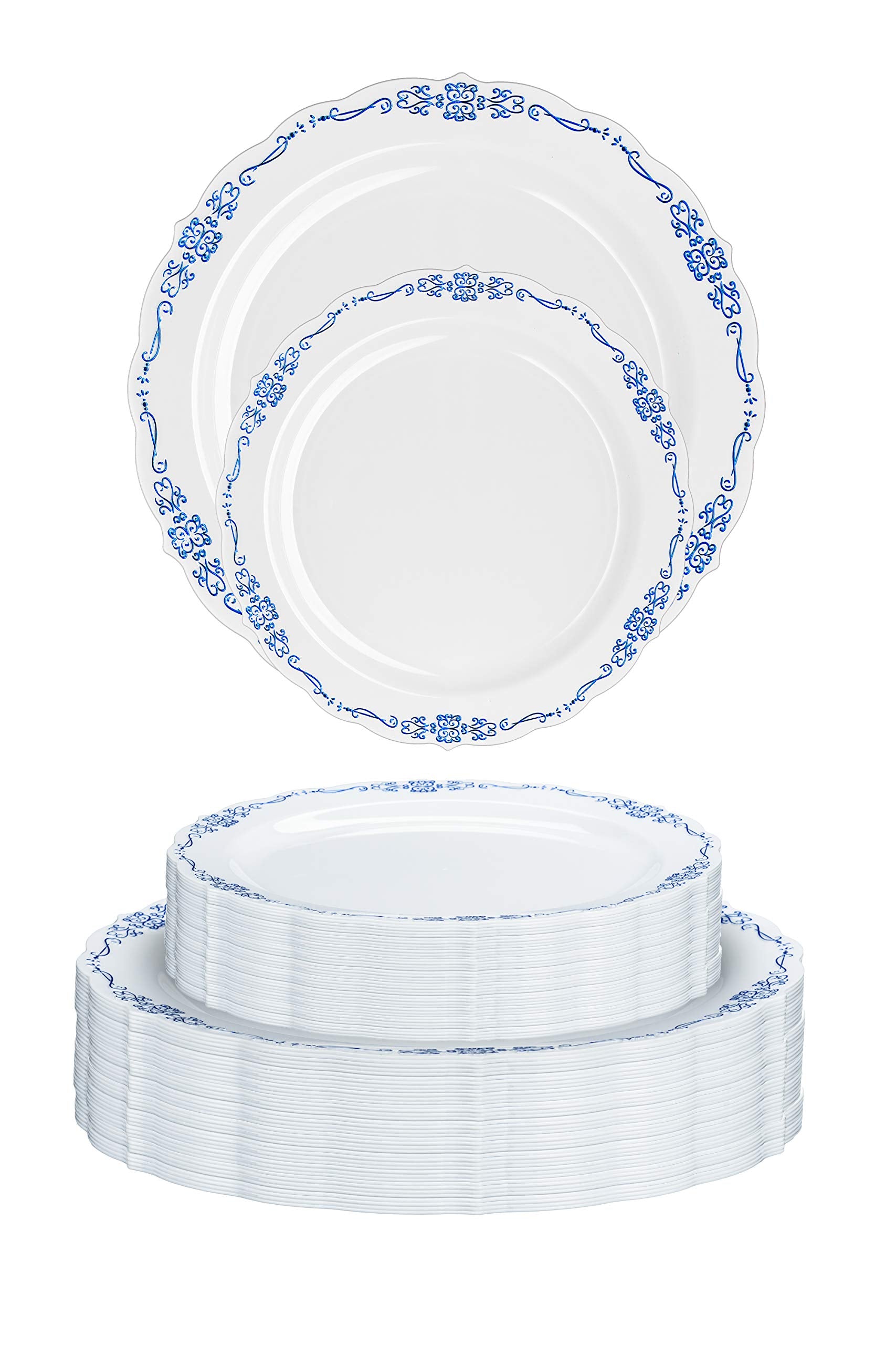 12 Oz. White / Navy Victorian Design Bowls | 20 Count