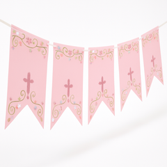 Personalized Pink Pennant Banner Kit for First Communion