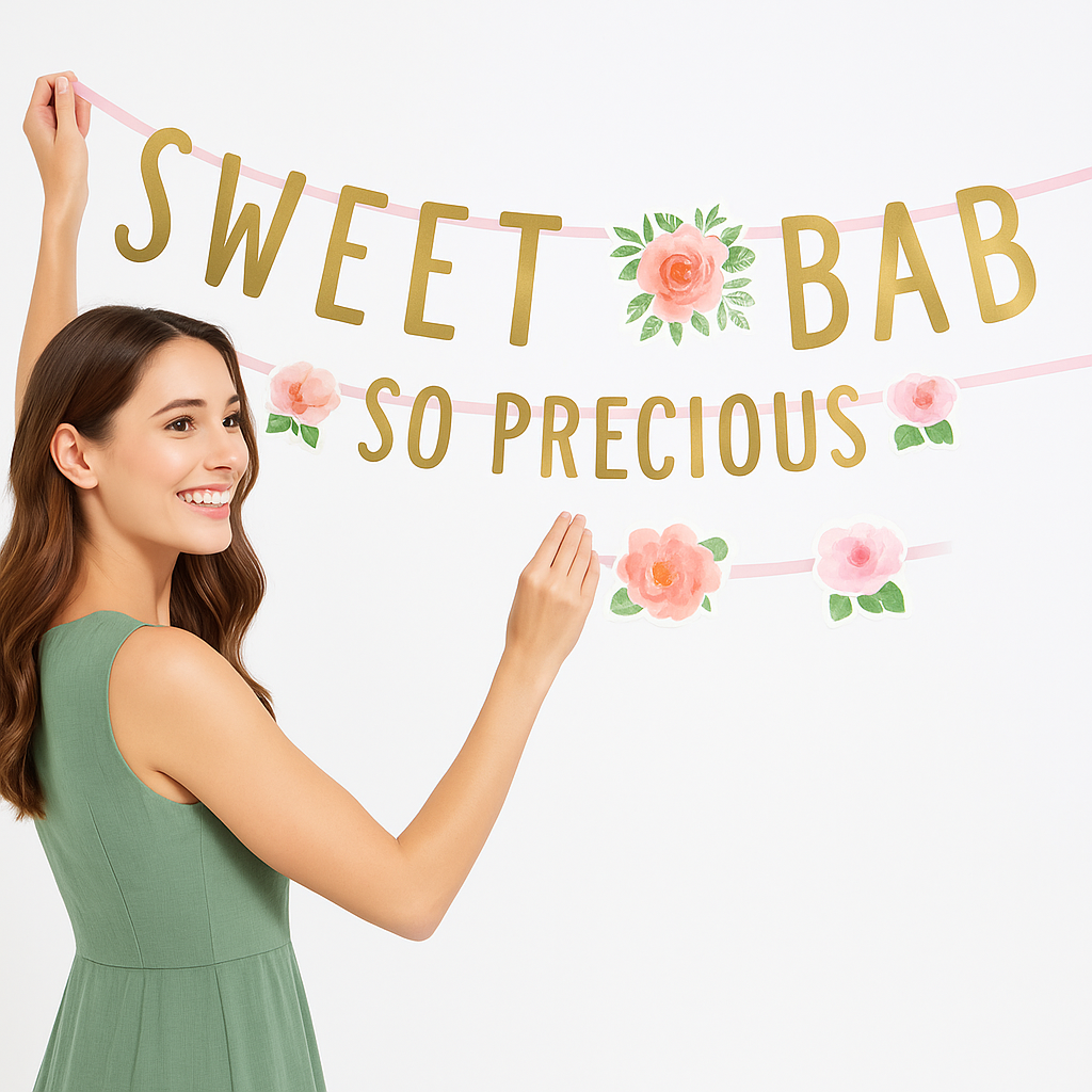 Floral "Sweet Baby" and "So Precious" Gold Letter Banner Kit