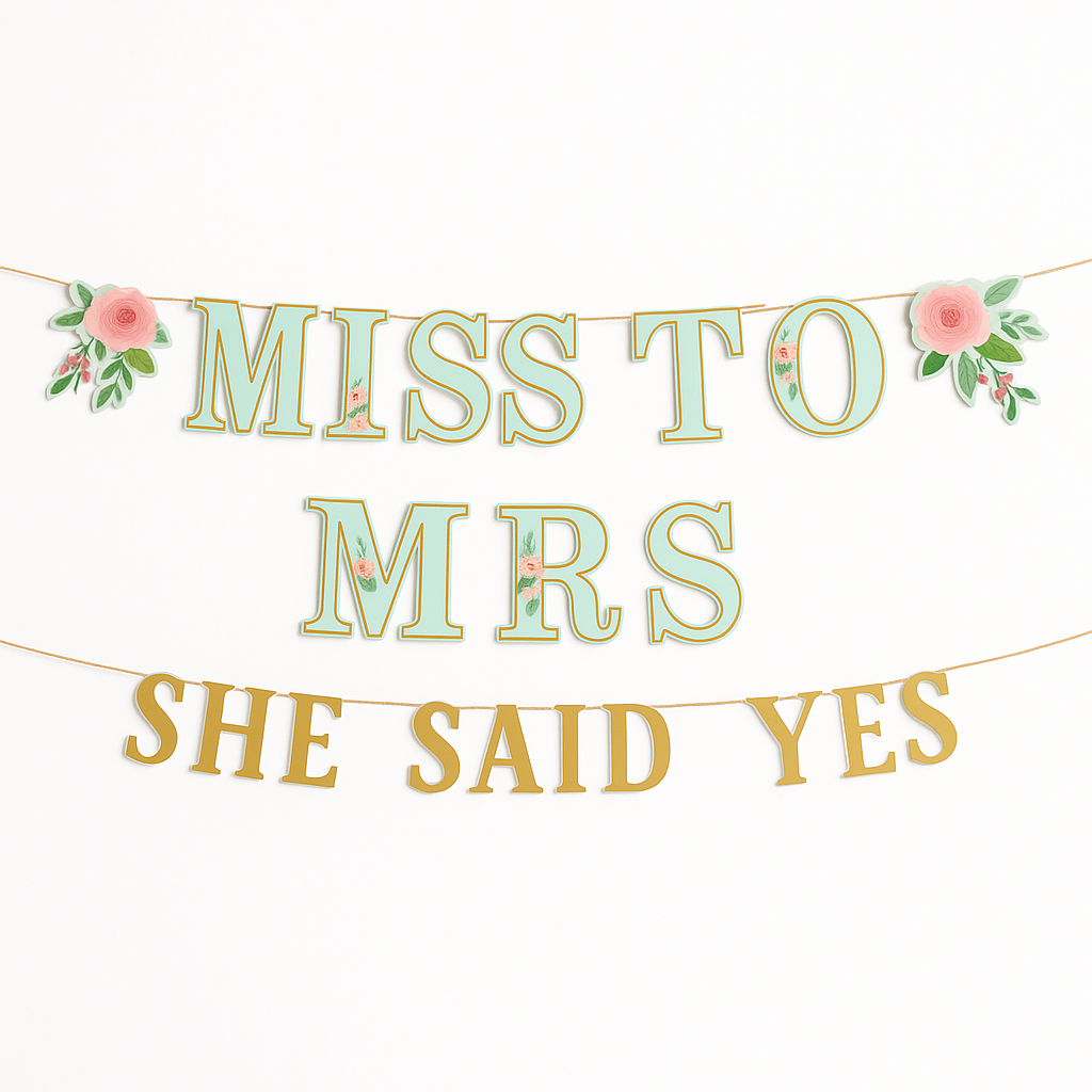 Mint Floral "Miss to Mrs" and "She Said Yes" Wedding Banner Kit