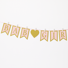 Glittery "Baby Girl" Clothespin Banner for Baby Shower